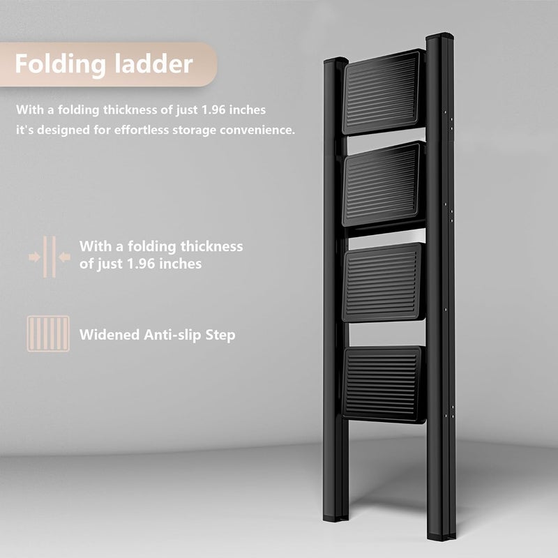 KLINK Step Ladder 4 Step Folding, Sturdy 330 Lbs Small Step Stool for Adults, Closet Step Stool Ladder with Anti-Slip Wide Pedals, Portable Folding Ladder for Home Kitchen Office - Image 5